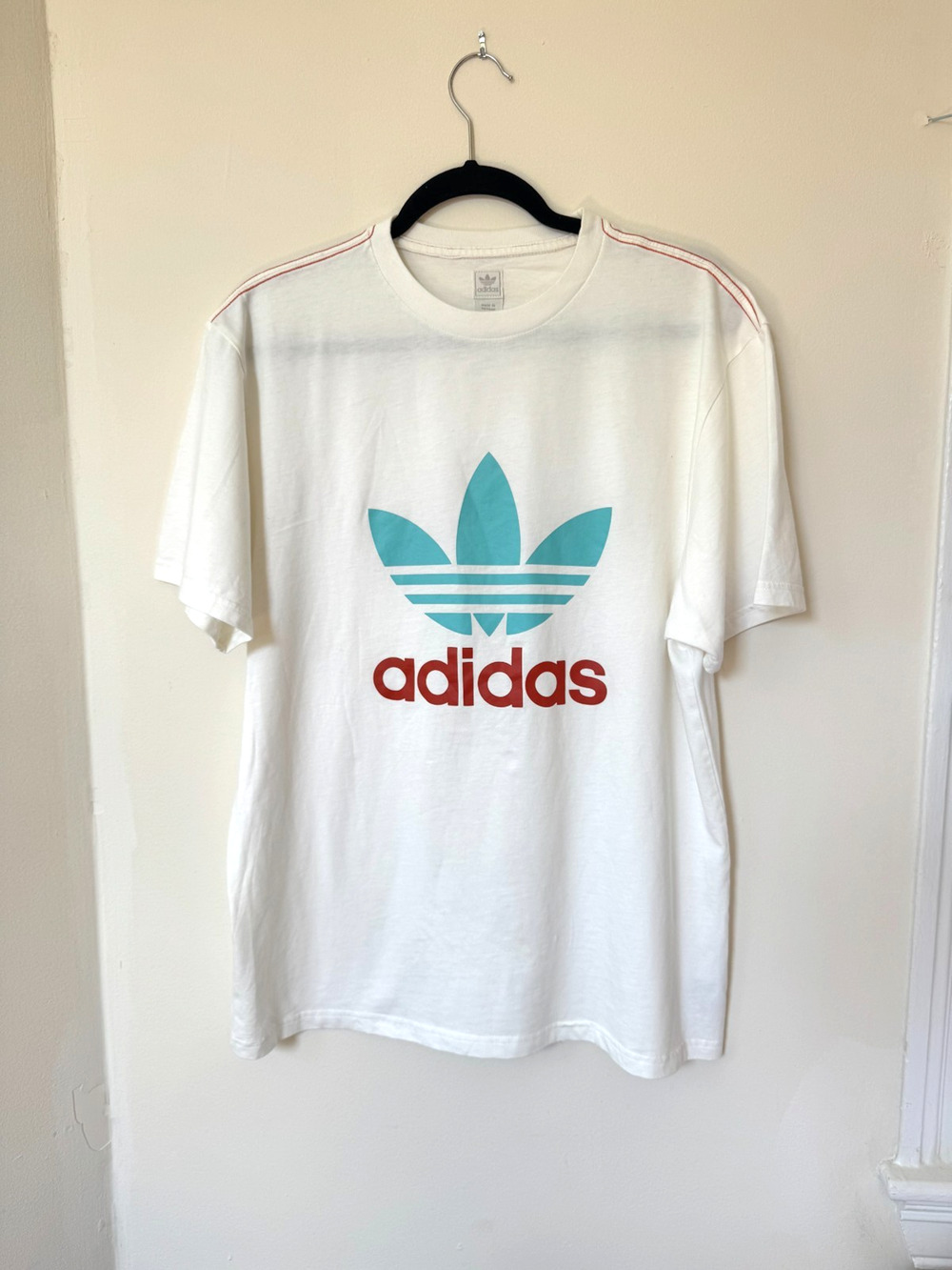 Adidas Originals Trefoil T-Shirt Size XL White Teal Red Logo Streetwear GUC